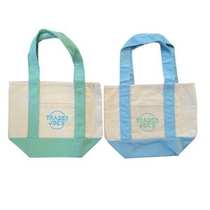 Trader Joe's Mini Pastel Canvas Tote Bag Set of 2 Blue Green Easter 2026